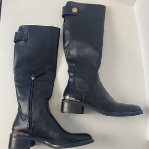 Zara Knee High Black Riding with Gold Heel Boots Size 6